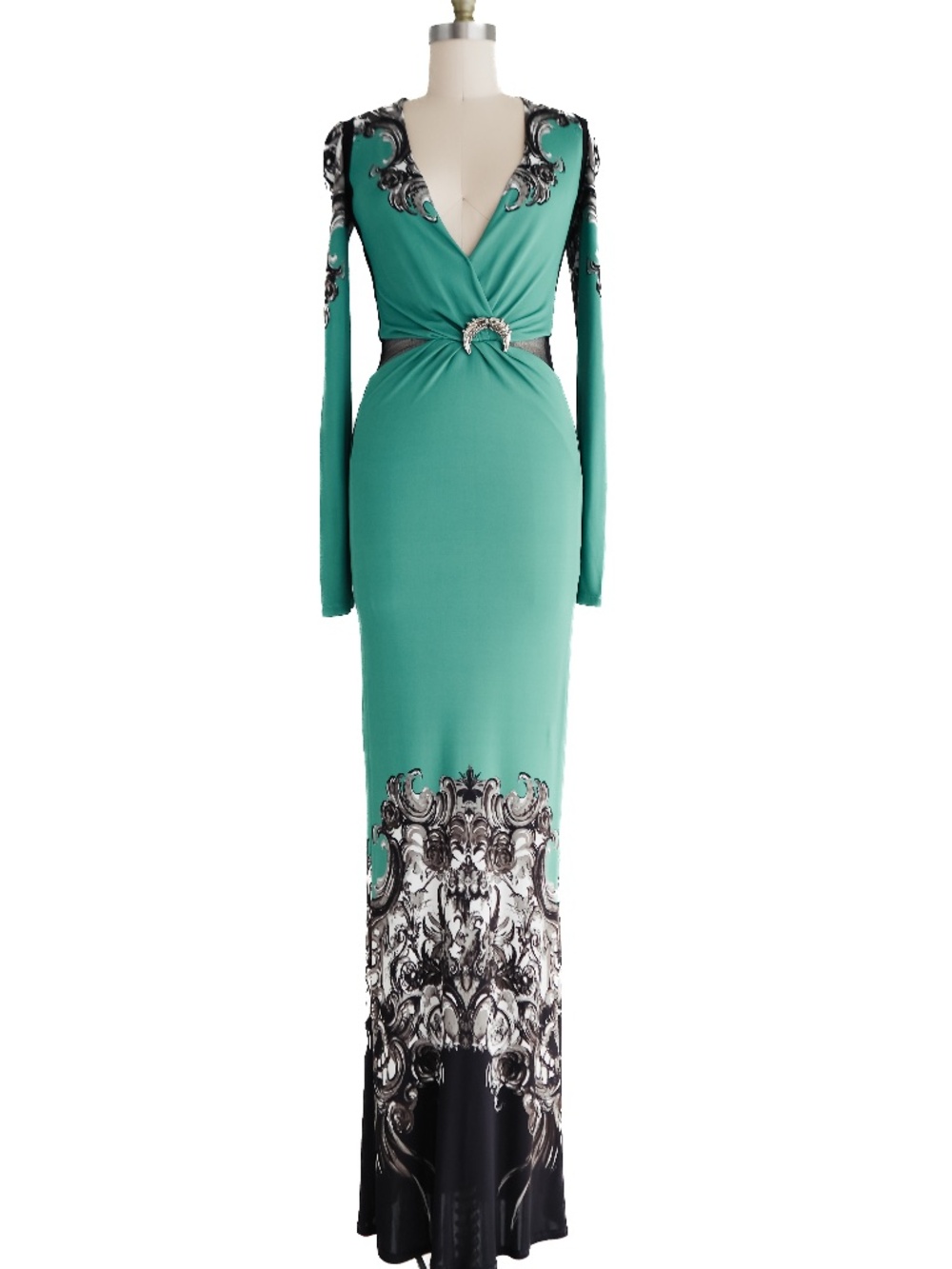 Roberto Cavalli Womens Emerald Green Maxi Dress Long Sleeve sz 38